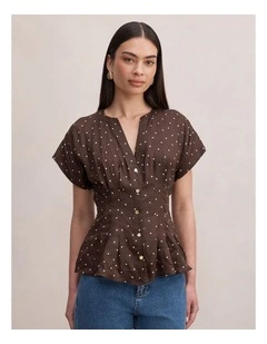 Jemma V-Neck Blouse in Brown
