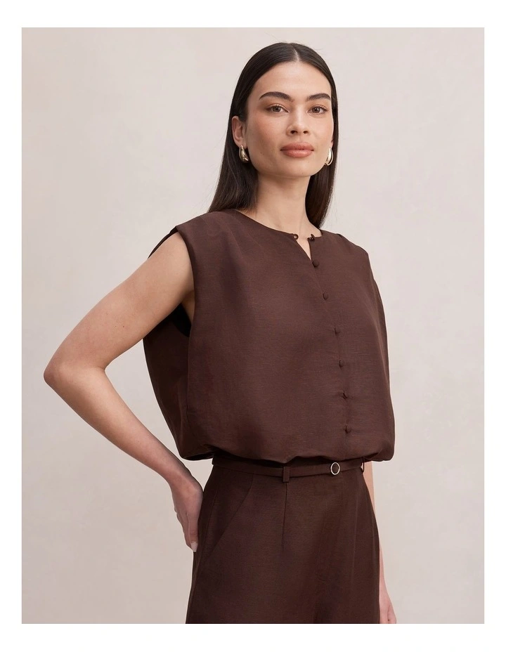 Naia Bubble Hem Top in Brown image 3