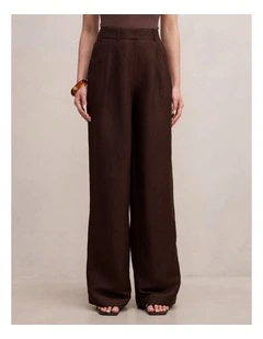 Eva Linen Wide Leg Pants in Chocolate