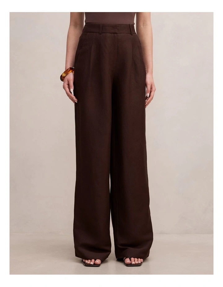Eva Linen Wide Leg Pants in Chocolate image 1