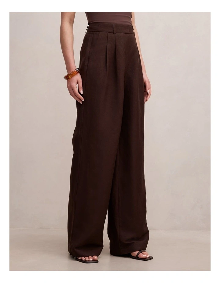 Eva Linen Wide Leg Pants in Chocolate image 3