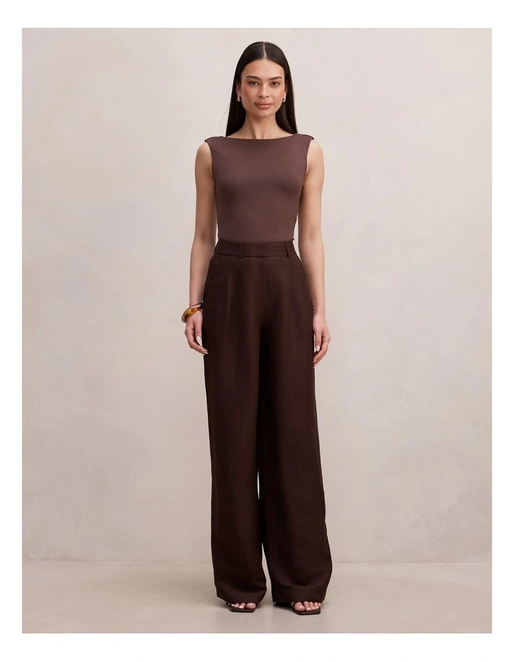 Eva Linen Wide Leg Pants in Chocolate image 5
