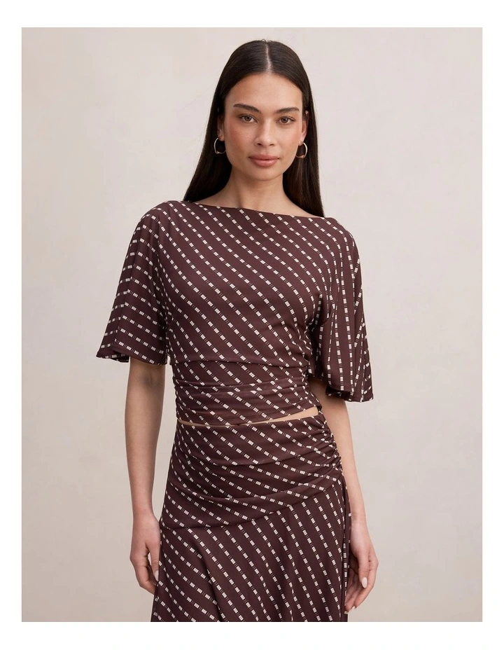 Paige Flutter Sleeves Tie Back Top in Brown image 1