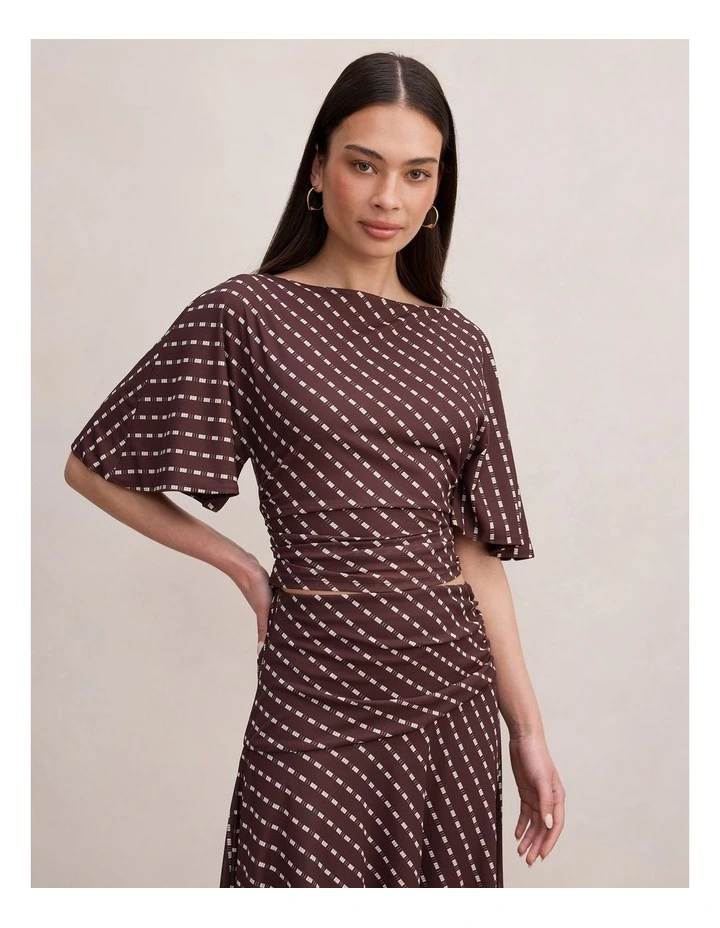Paige Flutter Sleeves Tie Back Top in Brown image 3