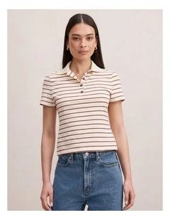 Scottie Striped Polo Top in Cream