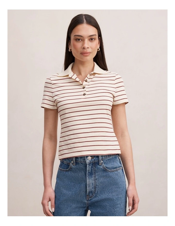 Scottie Striped Polo Top in Cream image 1