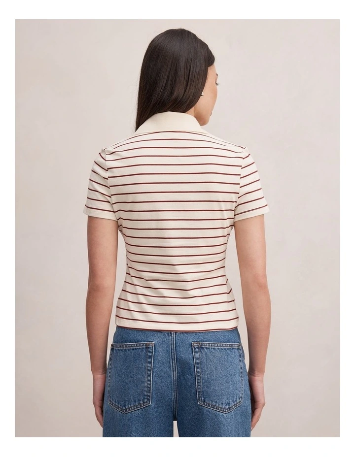 Scottie Striped Polo Top in Cream image 2