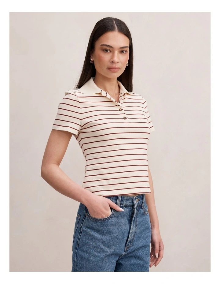 Scottie Striped Polo Top in Cream image 3