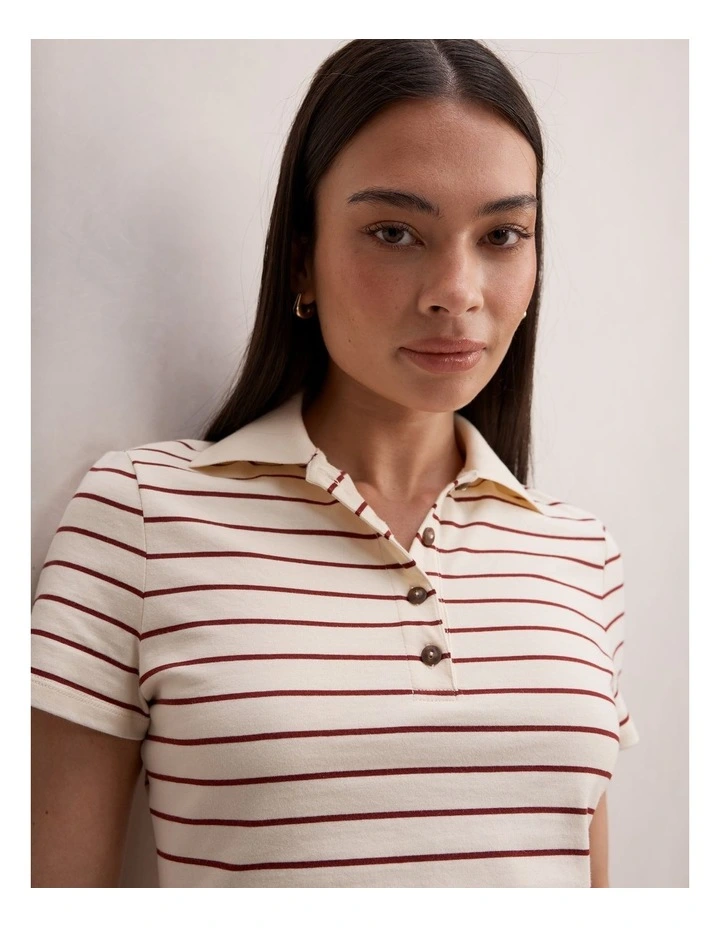 Scottie Striped Polo Top in Cream image 4