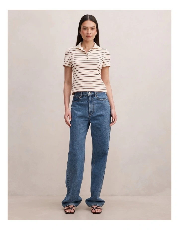 Scottie Striped Polo Top in Cream image 5