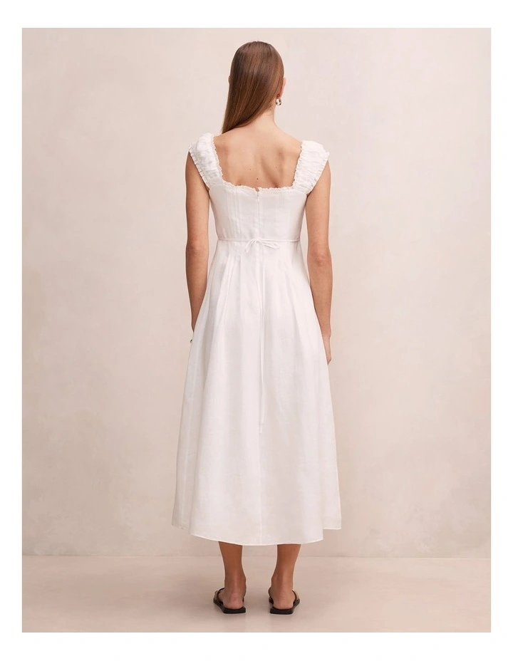 Adriana Pintuck Linen Midi Dress in White image 2