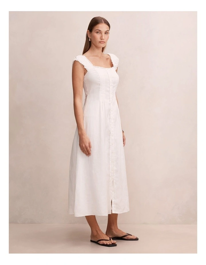 Adriana Pintuck Linen Midi Dress in White image 3