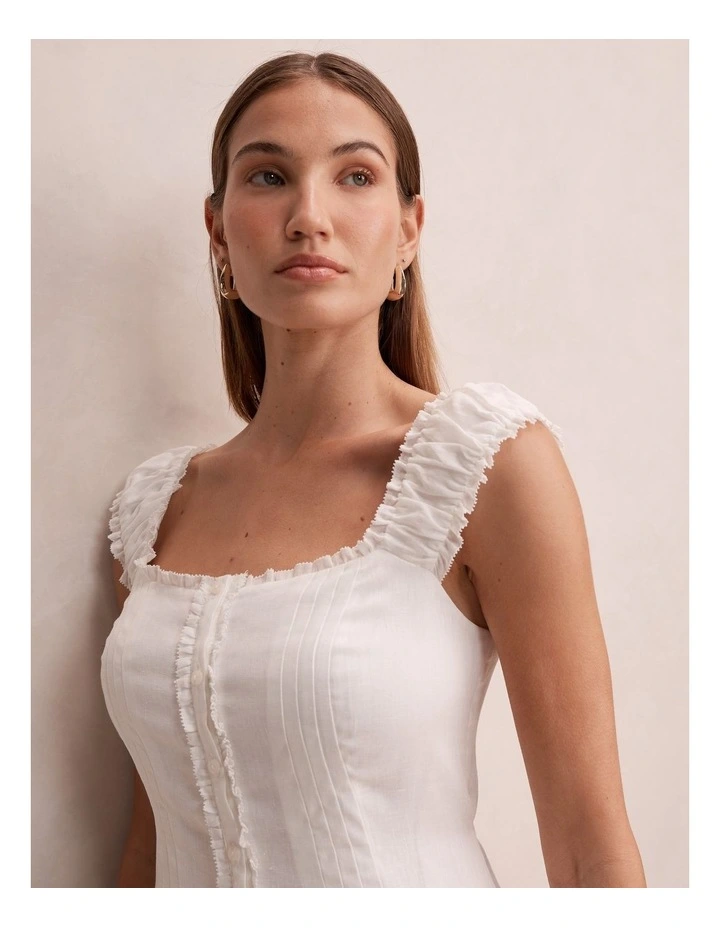 Adriana Pintuck Linen Midi Dress in White image 4