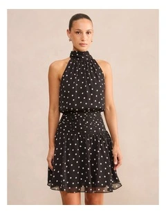 Brin Backless Halter Neck Mini Dress in Black