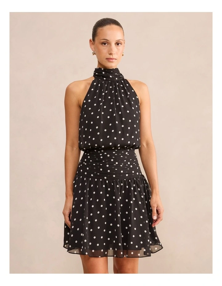 Brin Backless Halter Neck Mini Dress in Black image 1