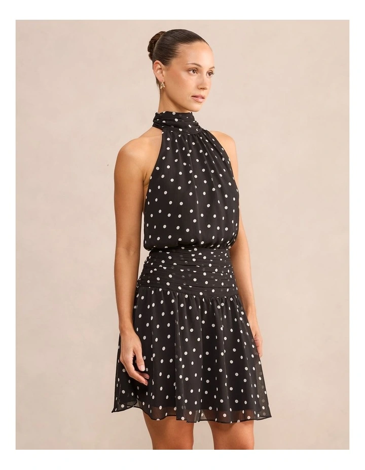 Brin Backless Halter Neck Mini Dress in Black image 3