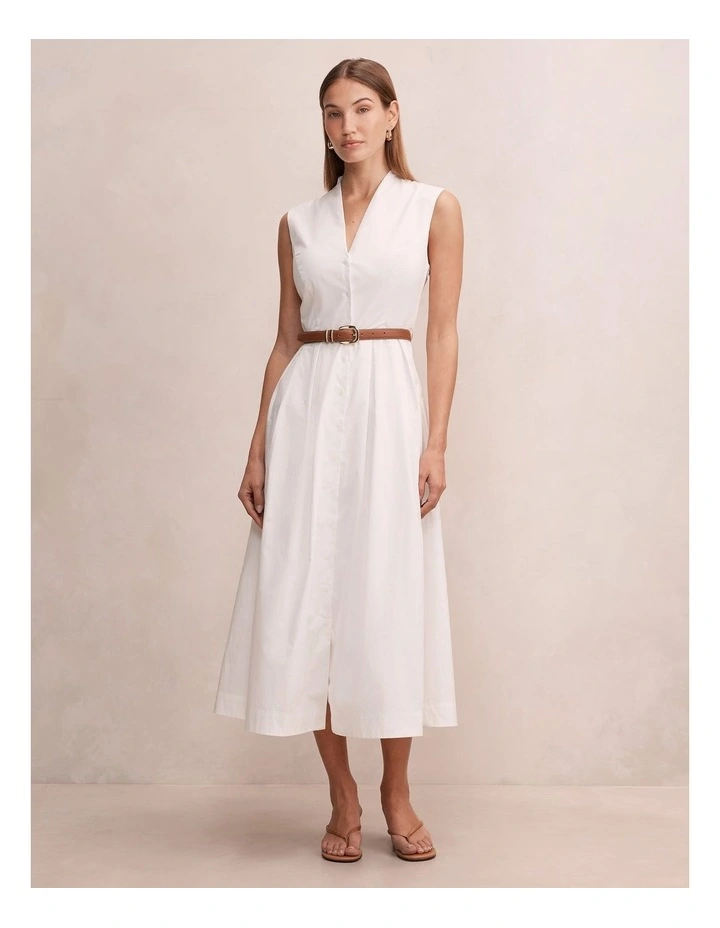 Kelly Button Down Midi Dress in White image 1