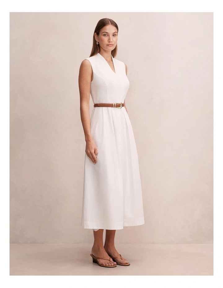 Kelly Button Down Midi Dress in White image 3