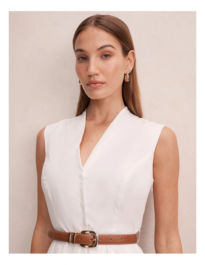 Kelly Button Down Midi Dress in White image 4