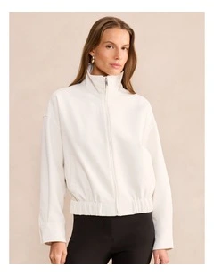 Jenna Twill Funnel Neck Jacket in White