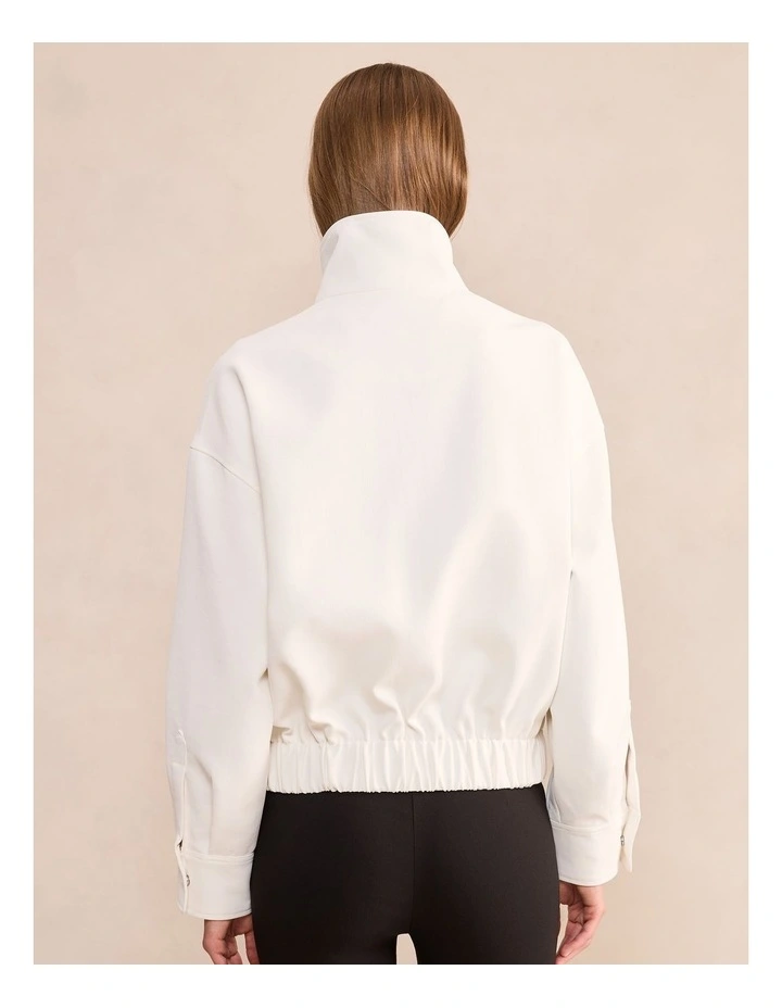 Jenna Twill Funnel Neck Jacket in White image 2