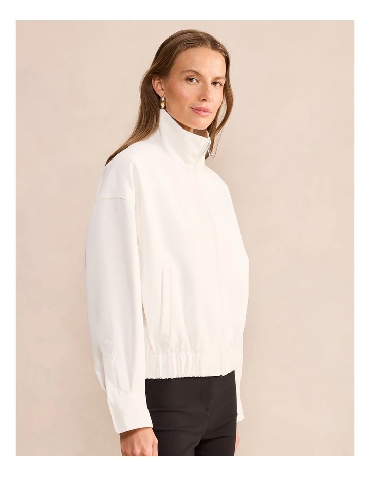 Jenna Twill Funnel Neck Jacket in White image 3