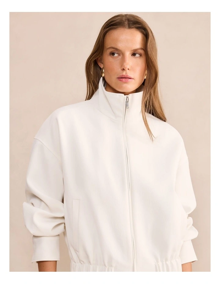 Jenna Twill Funnel Neck Jacket in White image 4