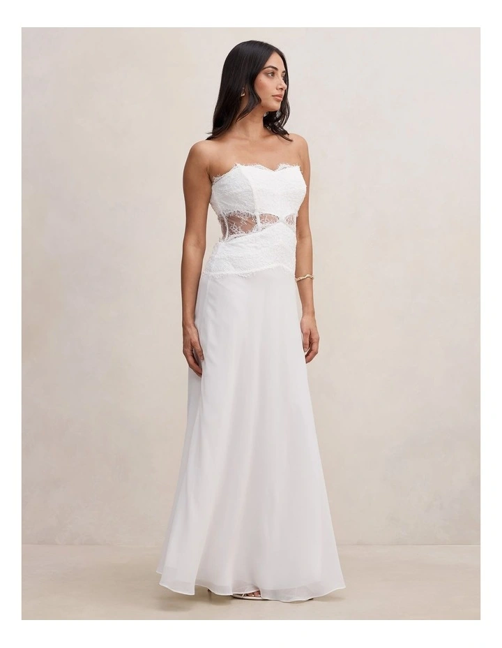Amity Lace Corset Sheer Maxi Dress in White image 3