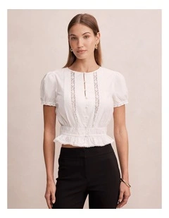Delta Lace Pintuck Blouse in White