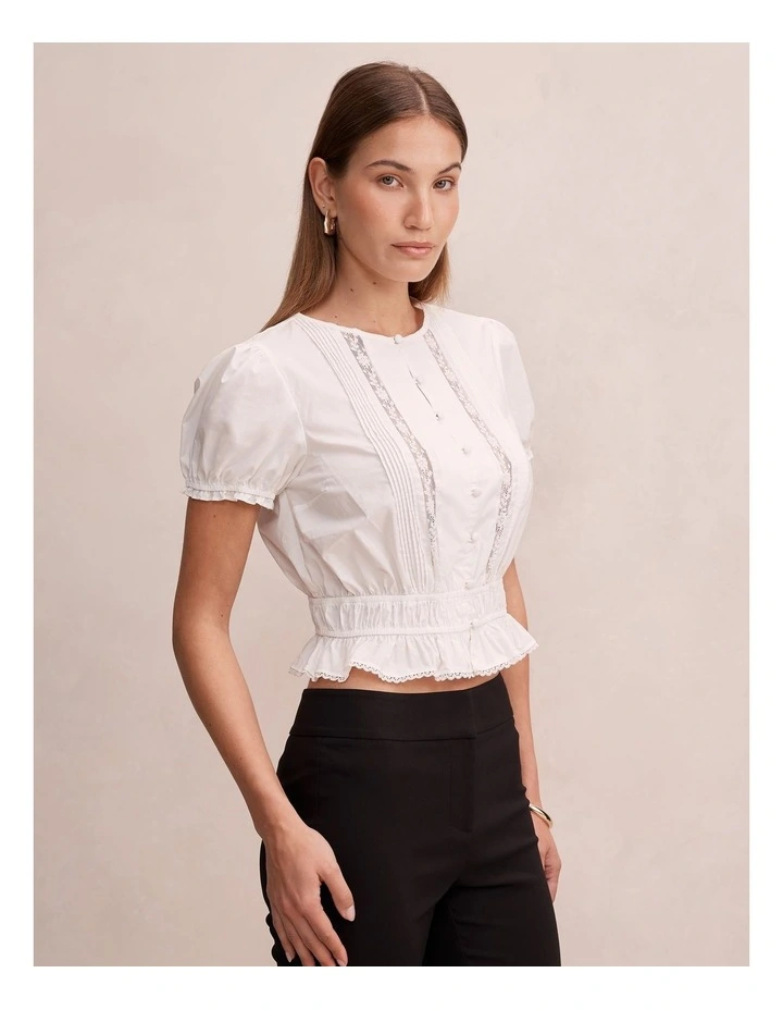 Delta Lace Pintuck Blouse in White image 3
