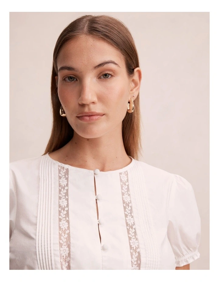 Delta Lace Pintuck Blouse in White image 4