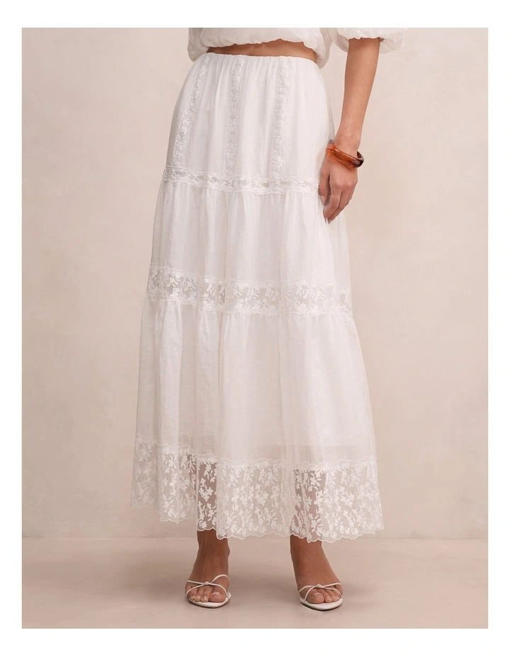 Naomi Elastic Maxi Skirt in White image 1