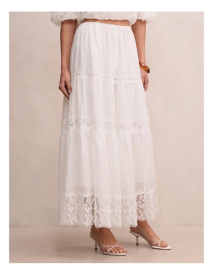 Naomi Elastic Maxi Skirt in White image 3
