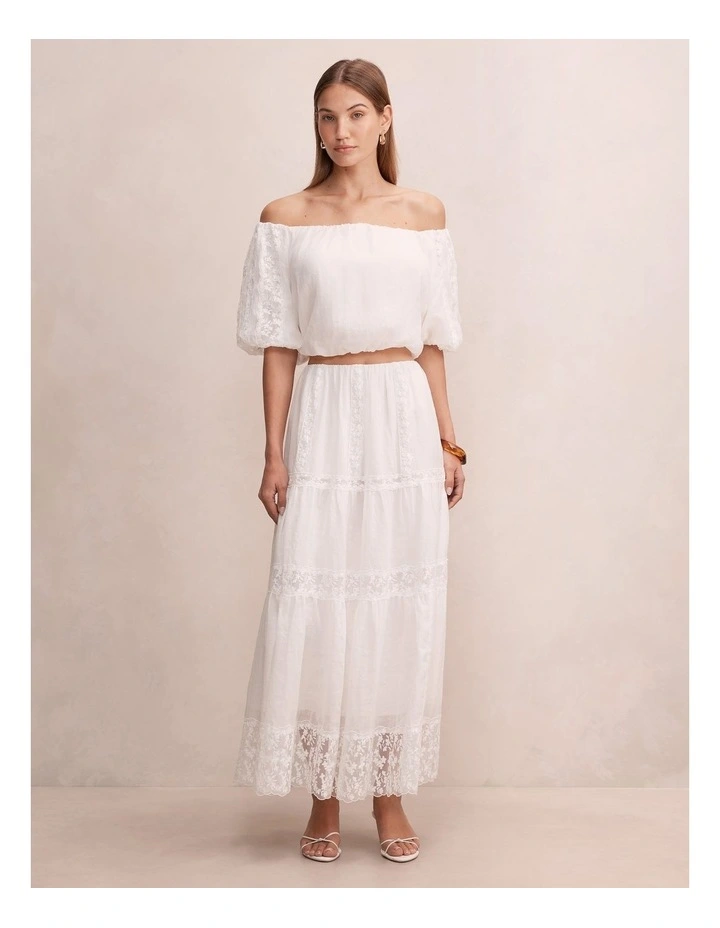 Naomi Elastic Maxi Skirt in White image 5