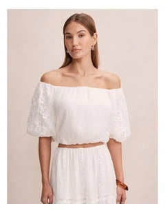 Naomi Off Shoulder Bubble Top in White