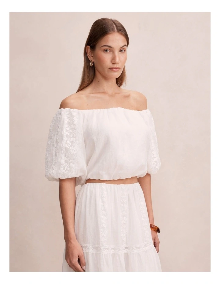 Naomi Off Shoulder Bubble Top in White image 3