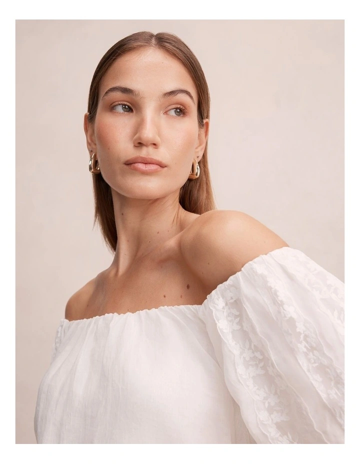 Naomi Off Shoulder Bubble Top in White image 4