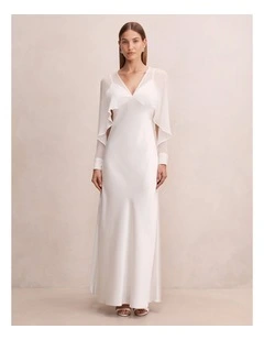 Electra Sleeves Cape Maxi Dress in White