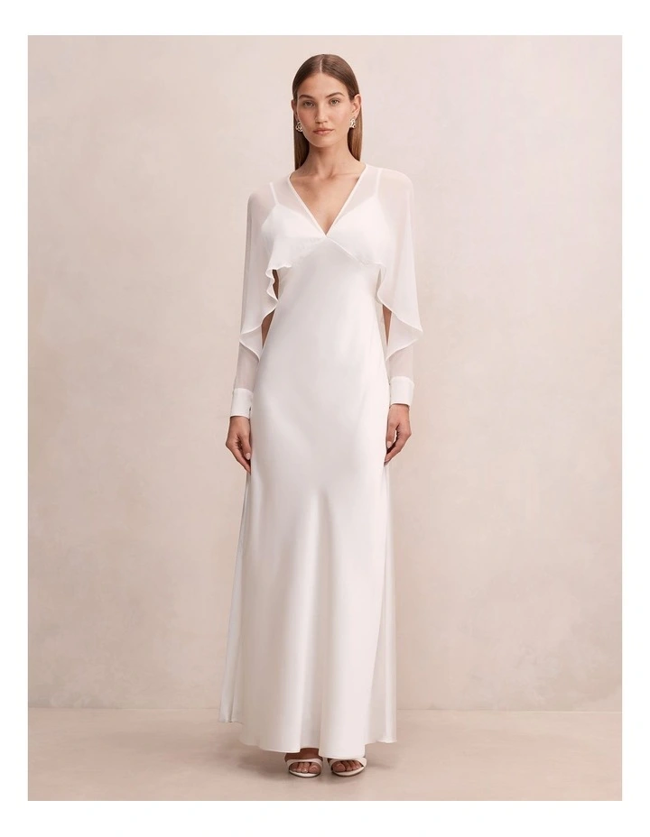 Electra Sleeves Cape Maxi Dress in White image 1