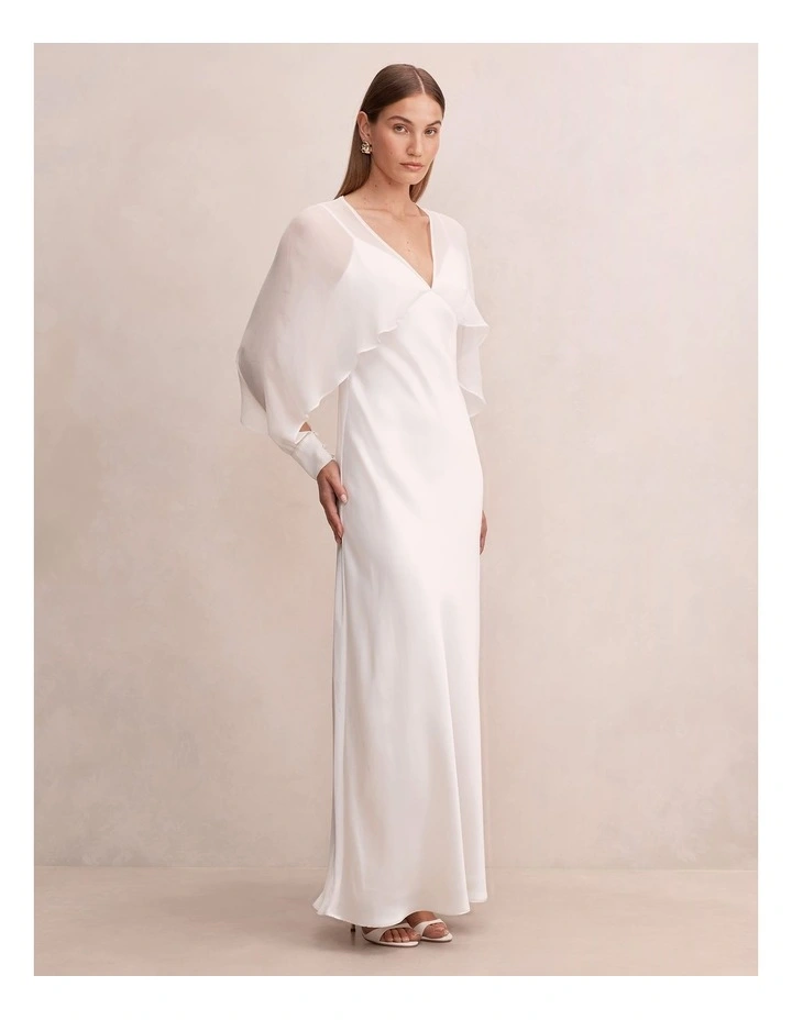 Electra Sleeves Cape Maxi Dress in White image 3