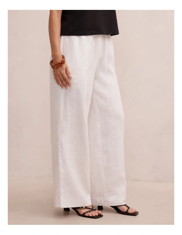 Lily Linen Drawstring Pants in White image 3