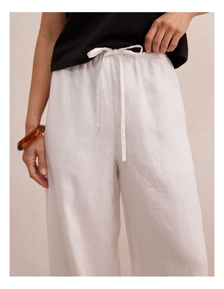 Lily Linen Drawstring Pants in White image 4
