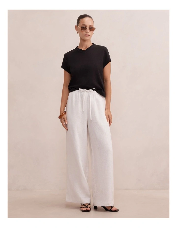 Lily Linen Drawstring Pants in White image 5