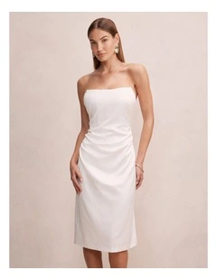 Ivana Strapless Midi Dress in White