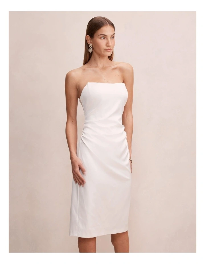Ivana Strapless Midi Dress in White image 3