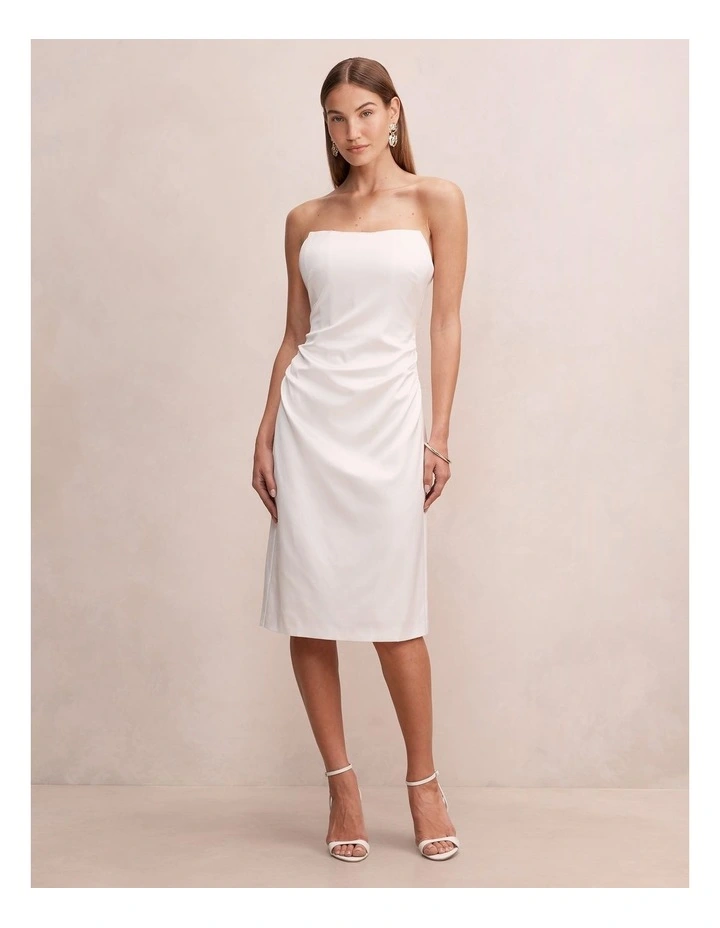 Ivana Strapless Midi Dress in White image 5