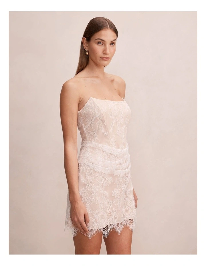 Brenna Corset Lace Mini Dress in White image 3