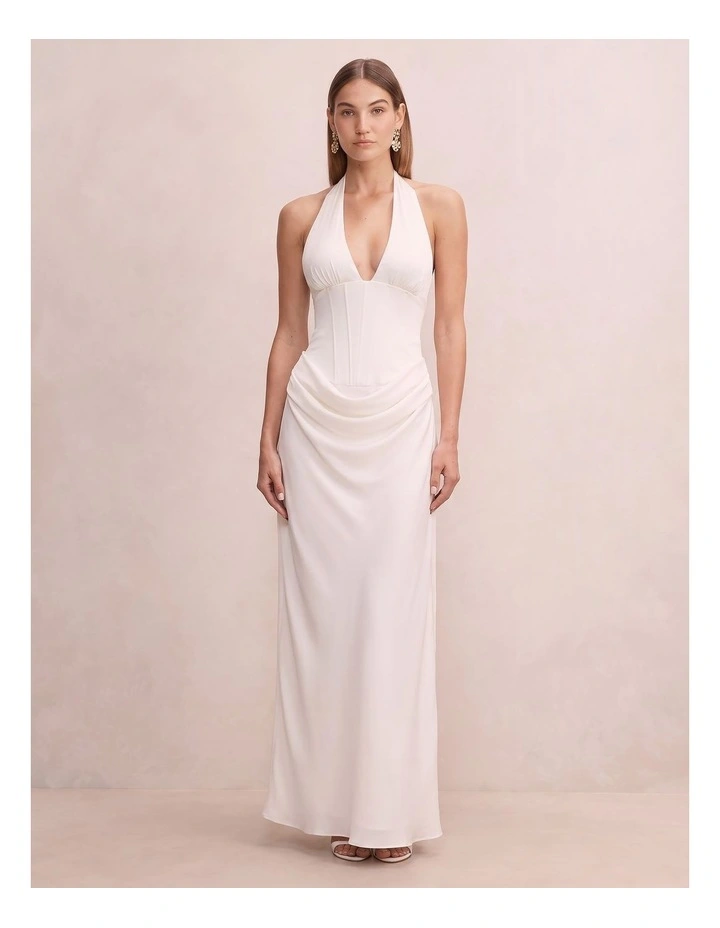Airlie Halter Neck Corset Maxi Dress in White image 1