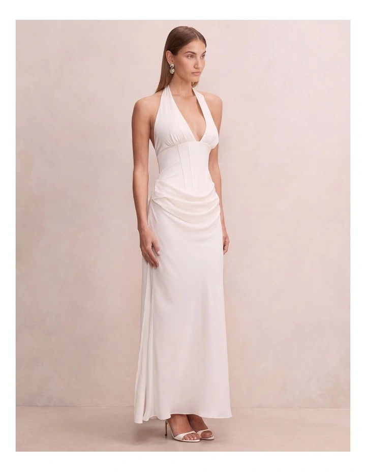 Airlie Halter Neck Corset Maxi Dress in White image 3