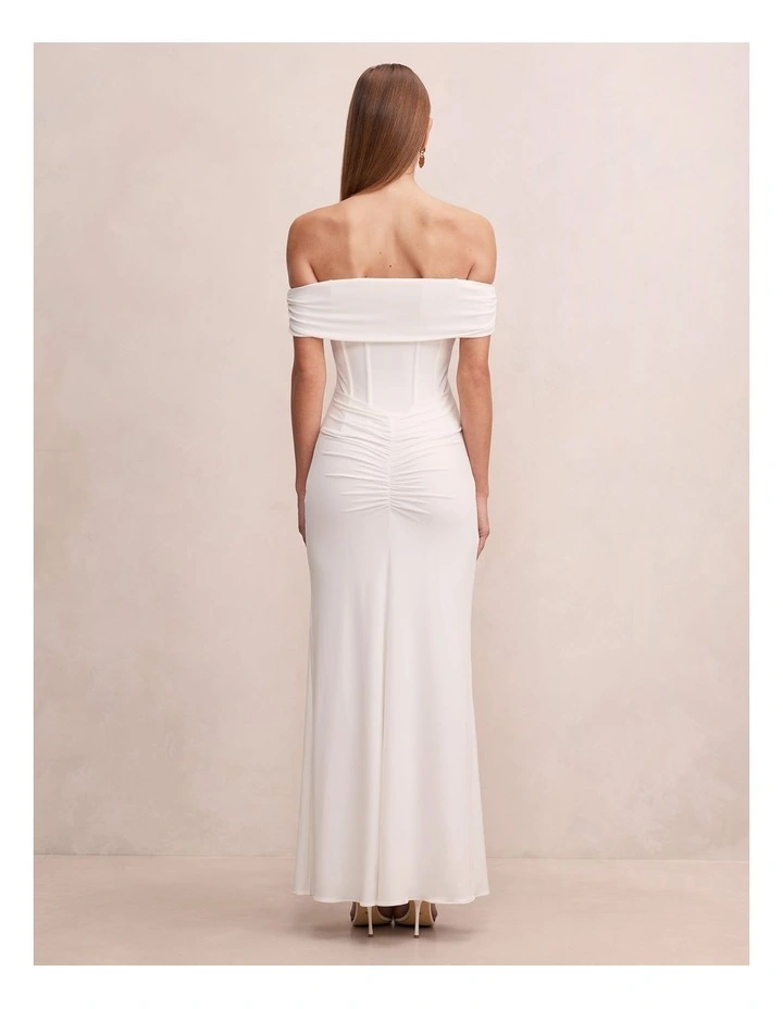 Ania Ruched Bardot Maxi Dress in White image 2